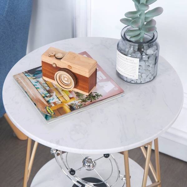 ท็อปหินอ่อน โต๊ะข้างเตียง โต๊ะข้างโซฟา ท็อปหินอ่อนสองชั้น ดีไซน์เอกลักษณ์