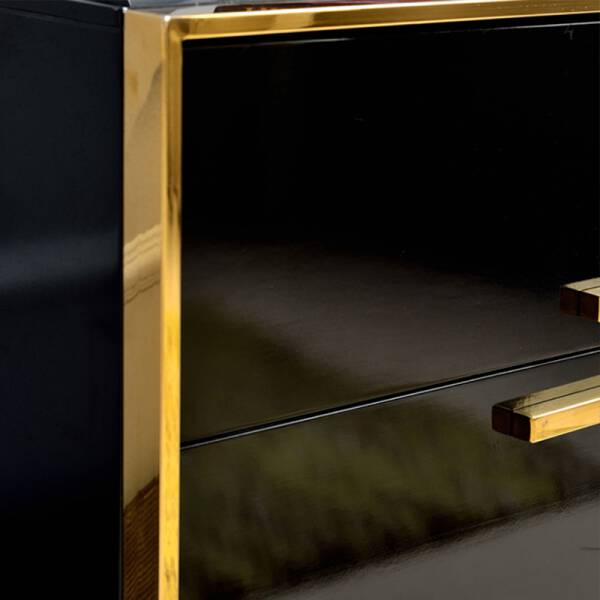 มุมโต๊ะ โต๊ะข้างเตียง พร้อมลิ้นชักสองชั้นสีดำขอบทอง - Premium Black Side Table