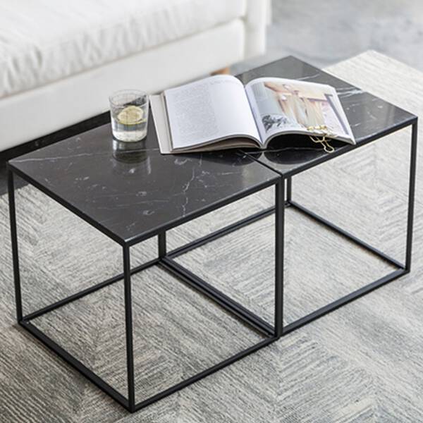โต๊ะข้างเตียง โต๊ะข้างโซฟา ท็อปหินอ่อนสี่เหลี่ยมจัตุรัส ท็อปสีดำ