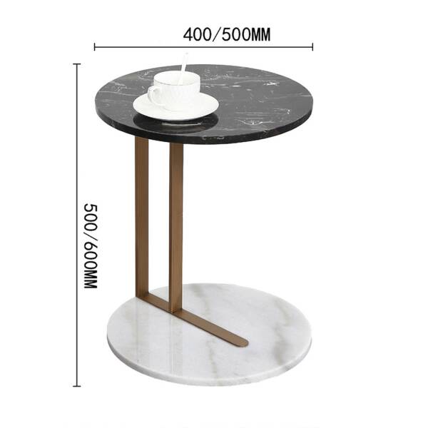 ขนาด โต๊ะข้างเตียง โต๊ะข้างโซฟา หินอ่อนสองสีขาวดำ