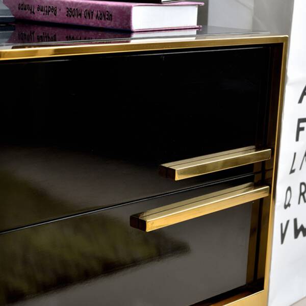 ขาย โต๊ะข้างเตียง พร้อมลิ้นชักสองชั้นสีดำขอบทอง - Premium Black Side Table ราคา