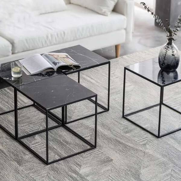 ขาย โต๊ะข้างเตียง โต๊ะข้างโซฟา ท็อปหินอ่อนสี่เหลี่ยมจัตุรัส ท็อปสีขาว ท็อปสีดำ