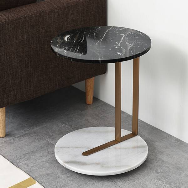 โต๊ะข้างเตียง โต๊ะข้างโซฟา หินอ่อนสองสีขาวดำ