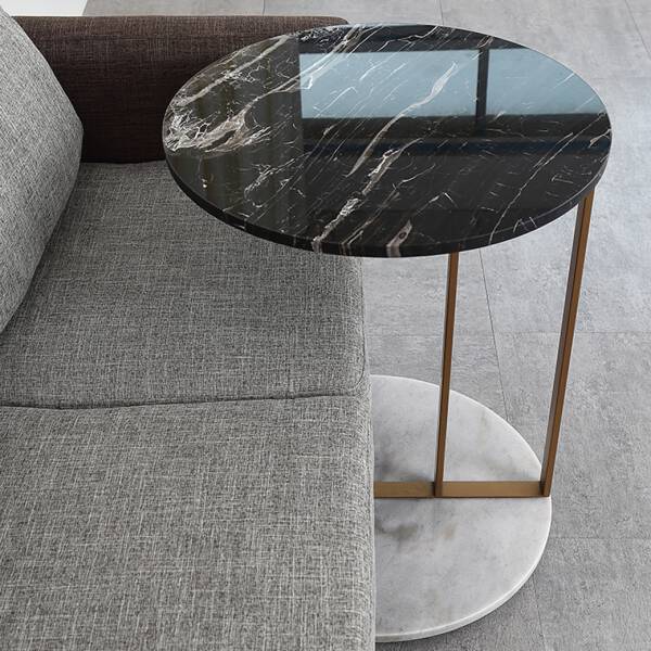 โต๊ะข้างเตียง โต๊ะข้างโซฟา หินอ่อนสองสีขาวดำ