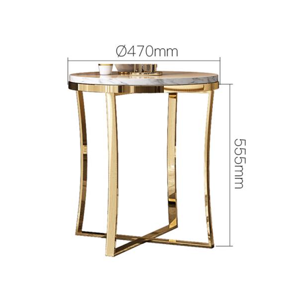 ขนาด โต๊ะข้างเตียง โต๊ะข้างโซฟา ขาสแตนเลสสีทอง ท็อปหินอ่อนสีขาว