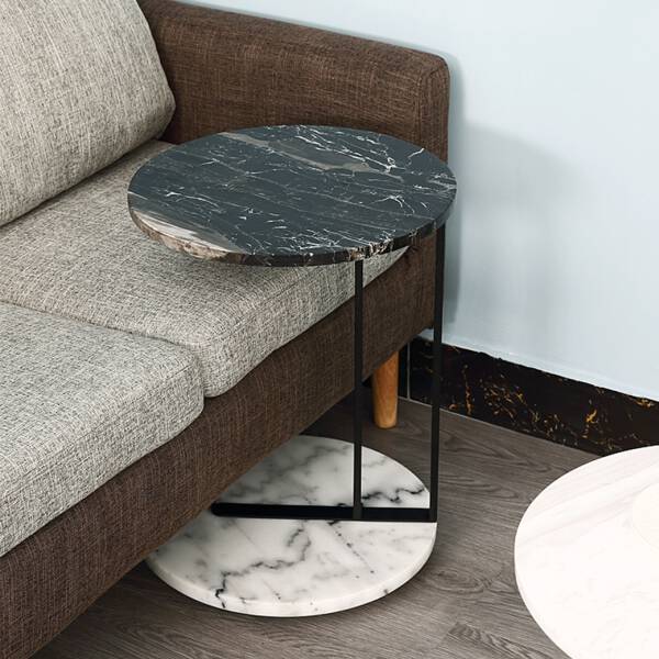 ขาย โต๊ะข้างเตียง โต๊ะข้างโซฟา หินอ่อนสองสีขาวดำ