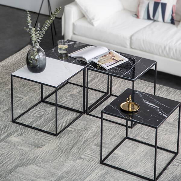 โต๊ะข้างเตียง โต๊ะข้างโซฟา ท็อปหินอ่อนสี่เหลี่ยมจัตุรัส ท็อปสีขาว ท็อปสีดำ