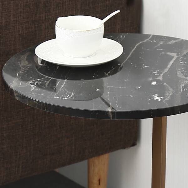 ท็อปหิน โต๊ะข้างเตียง โต๊ะข้างโซฟา หินอ่อนสองสีขาวดำ