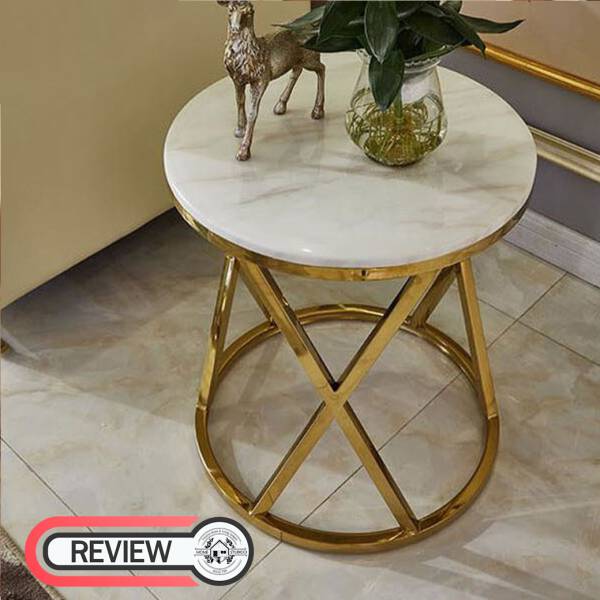 รีวิว โต๊ะข้าง ขาสแตนเลส ท็อปหินอ่อนสีขาว โครงขาสแตนเลสสีทอง