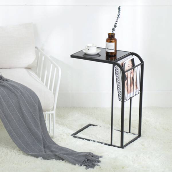 โต๊ะข้างอเนกประสงค์พร้อมชั้นวางหนังสือ สีดำ ราคา