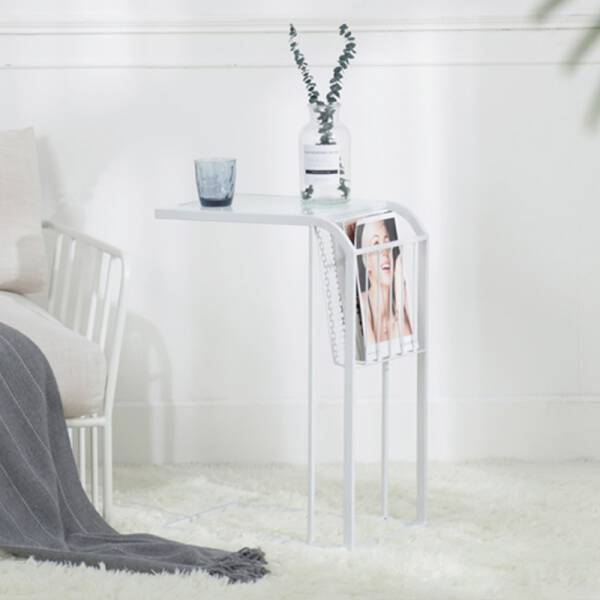 ขาย โต๊ะข้างอเนกประสงค์พร้อมชั้นวางหนังสือ สีขาว