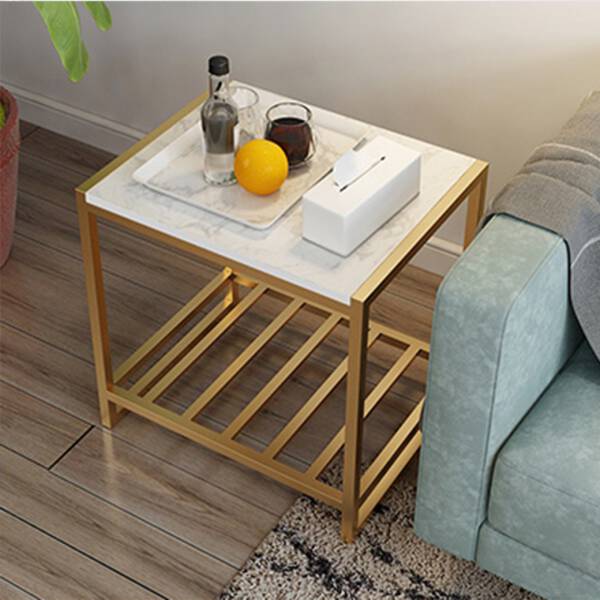 โต๊ะข้างเตียง โต๊ะข้างโซฟา ทรงสี่เหลี่ยมท็อปหินอ่อน ท็อปหินอ่อนสีขาว โครงขาสีทอง ราคา