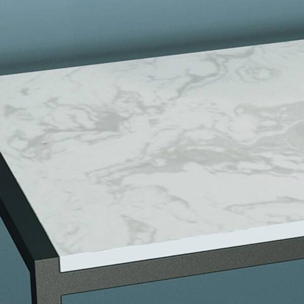 ท็อป โต๊ะข้างเตียง โต๊ะข้างโซฟา ทรงสี่เหลี่ยมท็อปหินอ่อนสองชั้น โครงขาสีดำ ท็อปหินอ่อนสีขาว