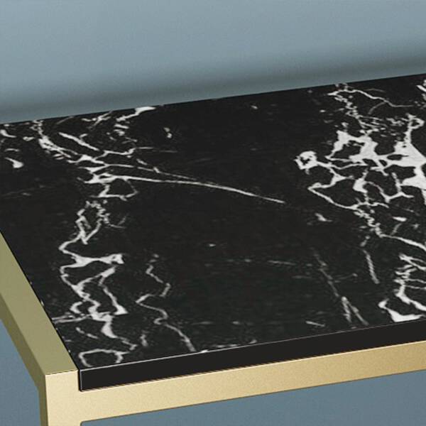 ท็อป โต๊ะข้างเตียง โต๊ะข้างโซฟา ทรงสี่เหลี่ยมท็อปหินอ่อนสองชั้น โครงขาสีทอง ท็อปหินอ่อนสีดำ