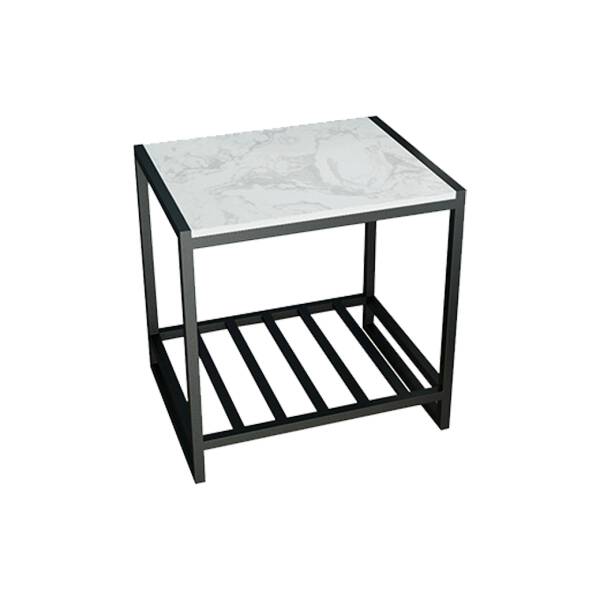 โต๊ะข้างเตียง โต๊ะข้างโซฟา ทรงสี่เหลี่ยมท็อปหินอ่อน ท็อปหินอ่อนสีขาว โครงขาสีดำ