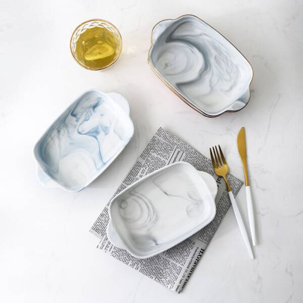 ขาย ถาดอบขนมลายหินอ่อน Marble Baking Dish ราคา ลด