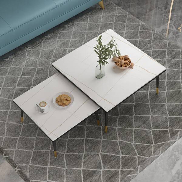 ชุดโต๊ะกลางห้องรับแขกท็อปสี่เหลี่ยมจัตุรัส 2 ตัว สีขาว/สีขาว