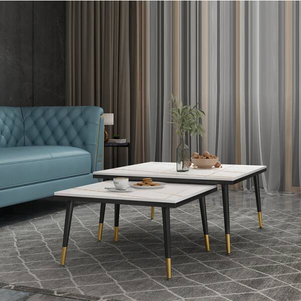 ชุดโต๊ะกลางห้องรับแขกท็อปสี่เหลี่ยมจัตุรัส 2 ตัว สีขาว/สีขาว