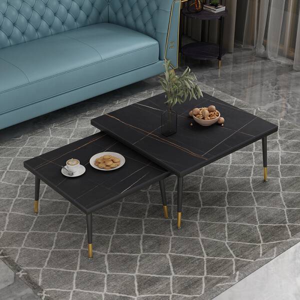 ชุดโต๊ะกลางห้องรับแขกท็อปสี่เหลี่ยมจัตุรัส 2 ตัว สีดำ/สีดำ