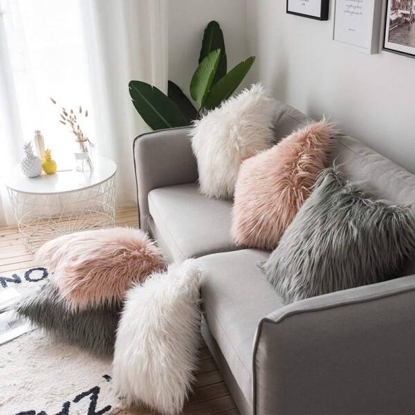 ขาย หมอนอิงสำหรับแต่งบ้าน Fluffy Rectangle Decorative Pillow ราคา ลด