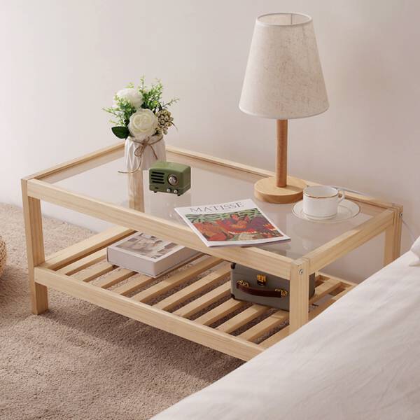 ขาย โต๊ะข้างอเนกประสงค์ท็อปไม้แท้ Wooden Rectangle Side Table