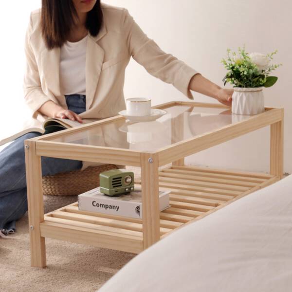 ขาย โต๊ะข้างอเนกประสงค์ท็อปไม้แท้ Wooden Rectangle Side Table