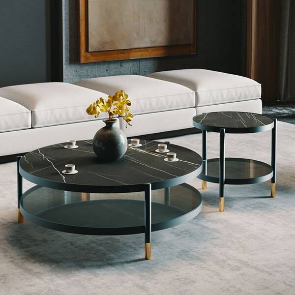ขาย โต๊ะกลางหินอ่อน ชุด 2 ตัว Creative Luxury Circle Coffee Table Set