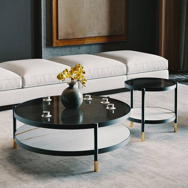ขาย โต๊ะกลางหินอ่อน ชุด 2 ตัว Creative Luxury Circle Coffee Table Set