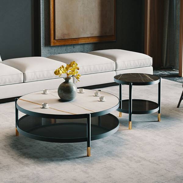ขาย โต๊ะกลางหินอ่อน ชุด 2 ตัว Creative Luxury Circle Coffee Table Set