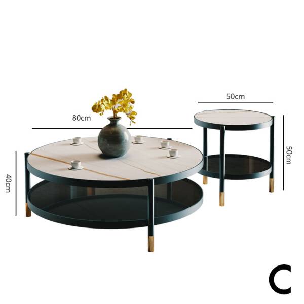 ขาย โต๊ะกลางหินอ่อน ชุด 2 ตัว Creative Luxury Circle Coffee Table Set