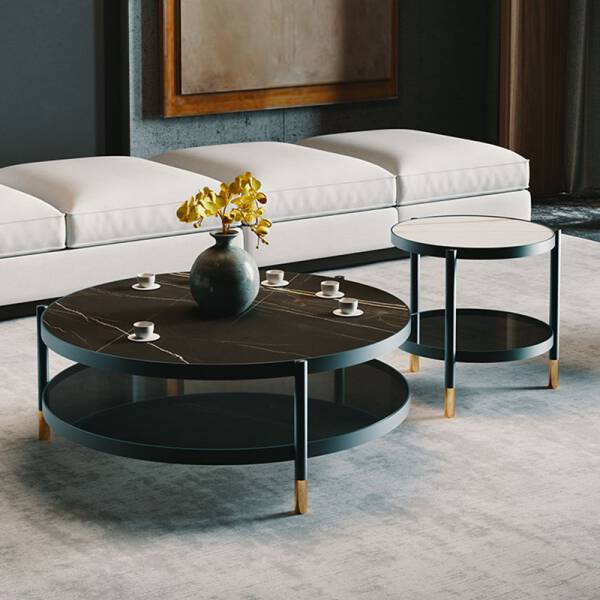 ขาย โต๊ะกลางหินอ่อน ชุด 2 ตัว Creative Luxury Circle Coffee Table Set