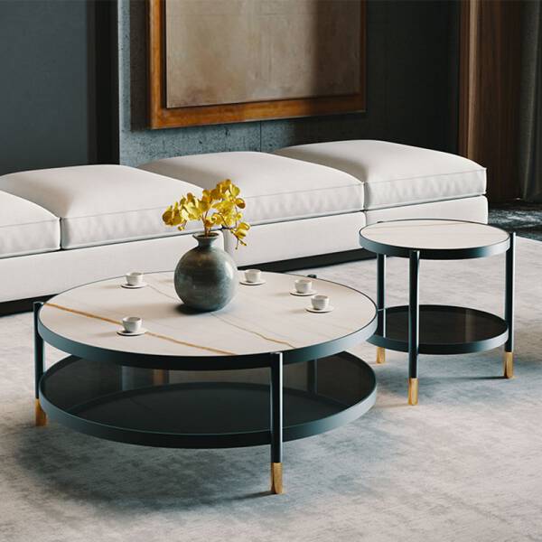ขาย โต๊ะกลางหินอ่อน ชุด 2 ตัว Creative Luxury Circle Coffee Table Set