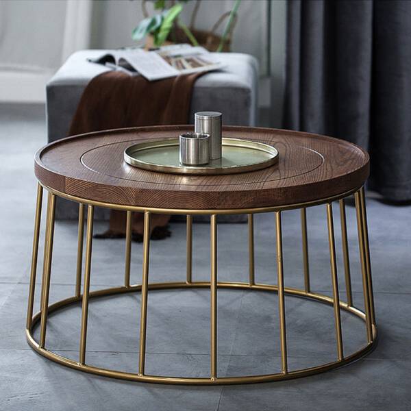 ขาย โต๊ะกลางห้องรับแขกท็อปไม้แท้ Circle Wooden Coffee Table