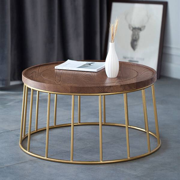 ขาย โต๊ะกลางห้องรับแขกท็อปไม้แท้ Circle Wooden Coffee Table