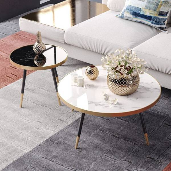 โต๊ะกลางหินอ่อนคู่ สีขาวดำ