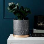 ขาย กระถางต้นไม้มงคลลายหินอ่อน Black Marble Flower Pot พิเศษ ราคาลด