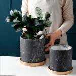 ขาย กระถางต้นไม้มงคลลายหินอ่อน Black Marble Flower Pot ราคา พิเศษ