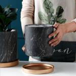 ขาย กระถางต้นไม้มงคลลายหินอ่อน Black Marble Flower Pot ลด ราคา