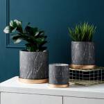 ขาย กระถางต้นไม้มงคลลายหินอ่อน Black Marble Flower Pot ลดราคา