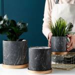 ขาย กระถางต้นไม้มงคลลายหินอ่อน Black Marble Flower Pot ราคา