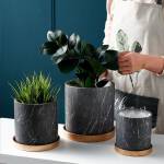 ขาย กระถางต้นไม้มงคลลายหินอ่อน Black Marble Flower Pot