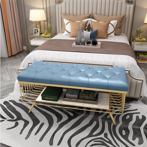 ขาย ม้านั่งสำหรับตกแต่งบ้านพร้อมชั้นวางของ สีฟ้า ราคาพิเศษ