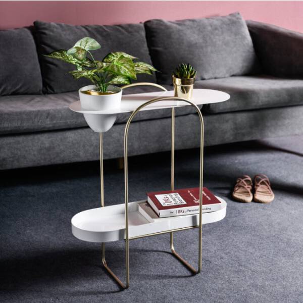 โต๊ะข้างเตียงข้างโซฟาอเนกประสงค์ สองชั้น สีขาว ราคา