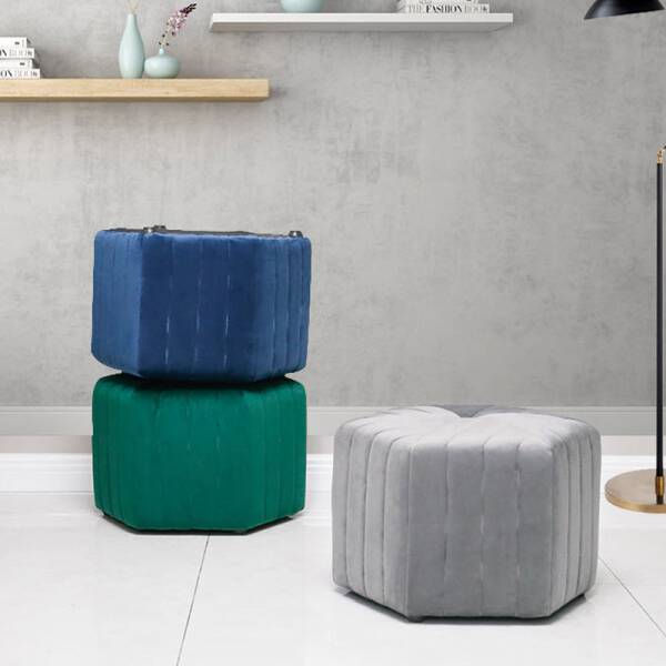 ม้านั่งทรงหกเหลี่ยมสำหรับตกแต่งบ้านหุ้มกำมะหยี่