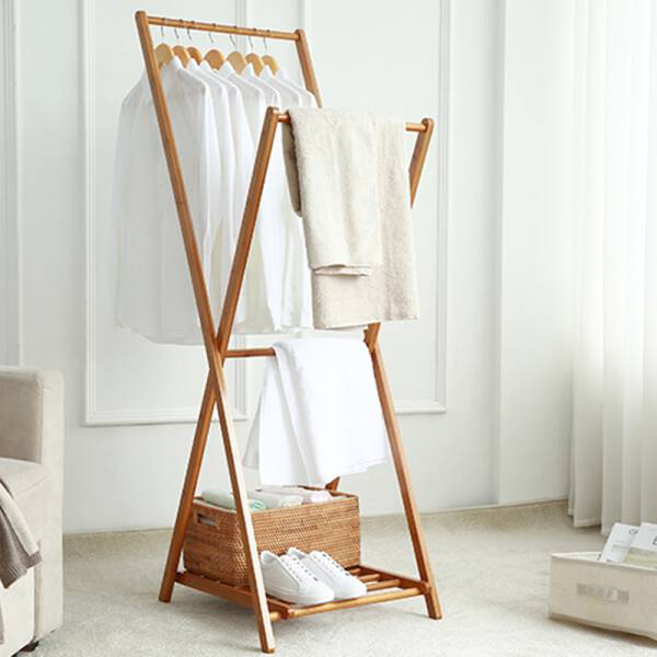 ขาย ราวแขวนเสื้อผ้าไม้ไผ่ Cross Clothes Shelf ราคาพิเศษ
