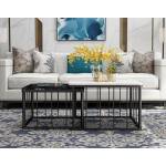 ชุดโต๊ะกลางห้องรับแขก 2 ตัว ท็อปหินอ่อน ท็อปสีดำขาว ขาสีดำ