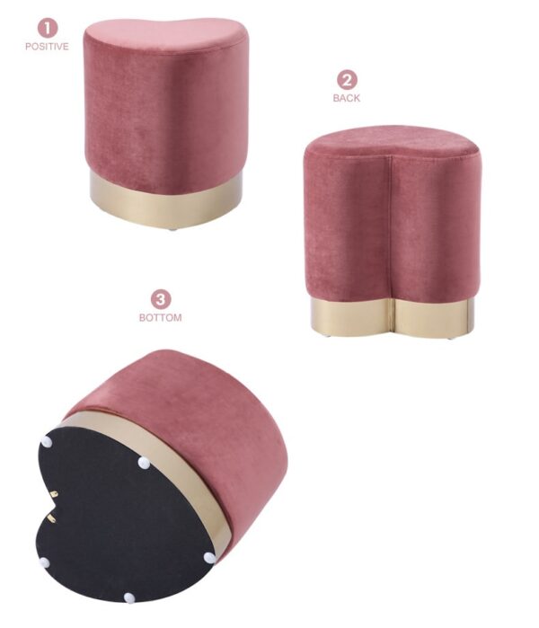 รายละเอียด ม้านั่งเก้าหุ้มกำมะหยี่รูปทรงหัวใจ สีชมพู Hearty Stool