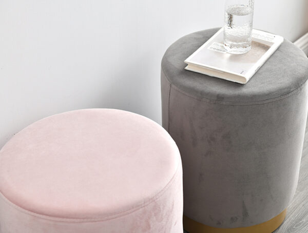 เบาะ เก้าอี้หุ้มกำมะหยี่สำหรับแต่งบ้าน สีชมพูอ่อน สีเทา - Velvet Stool