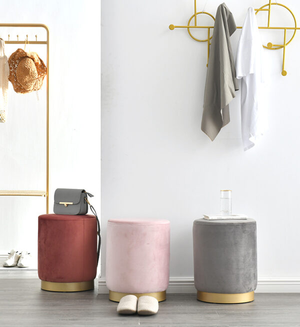 ขาย เก้าอี้หุ้มกำมะหยี่สำหรับแต่งบ้าน สีชมพูอ่อน สีชมพูเข้ม สีเทา - Velvet Stool