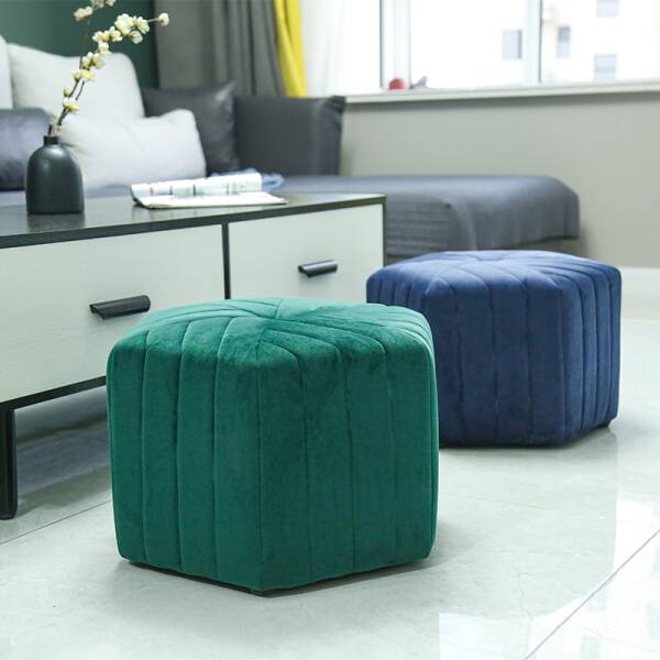 ม้านั่งทรงหกเหลี่ยมสำหรับตกแต่งบ้านหุ้มกำมะหยี่ สีน้ำเงิน สีเขียว